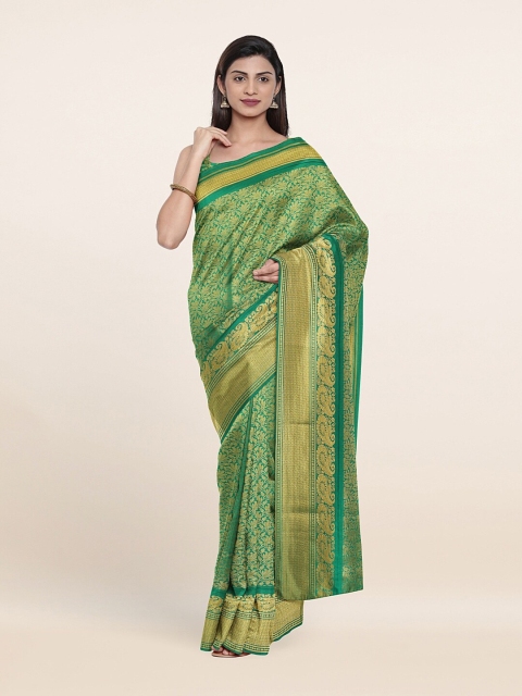 

Pothys Green & Gold-Toned Floral Woven Design Saree