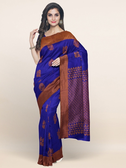 

Pothys Blue & Brown Ethnic Motifs Silk Cotton Saree