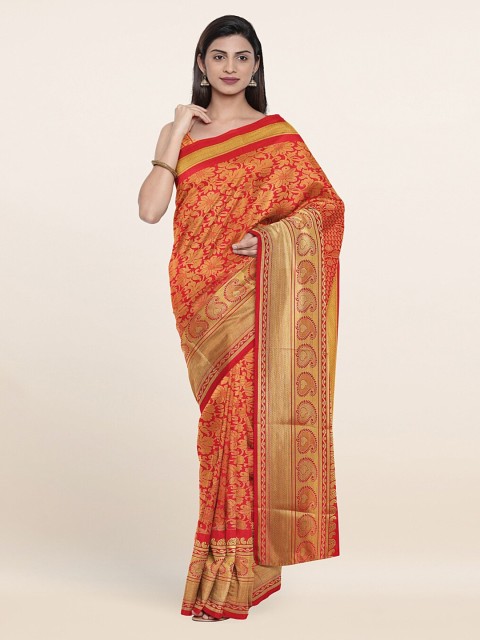 

Pothys Maroon & Gold-Toned Floral Art Silk Saree