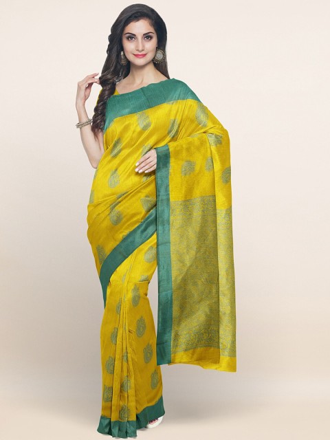 

Pothys Yellow & Green Woven Design Silk Blend Saree