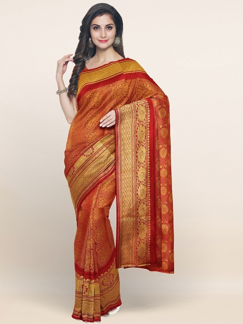 

Pothys Maroon & Gold-Toned Ethnic Motifs Zari Art Silk Saree