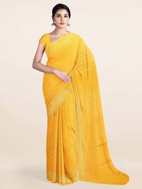 

Pothys Yellow & Gold-Toned Ethnic Motifs Zari Art Silk Saree