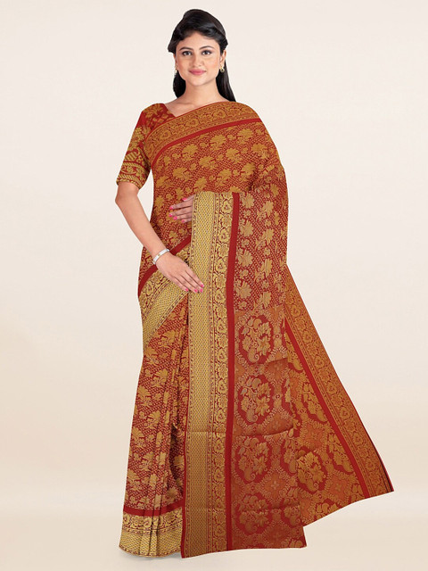 

Pothys Maroon & Gold-Toned Woven Design Zari Art Silk Saree