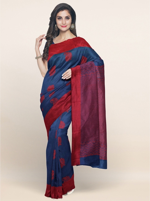 

Pothys Blue & Red Woven Design Zari Silk Blend Saree