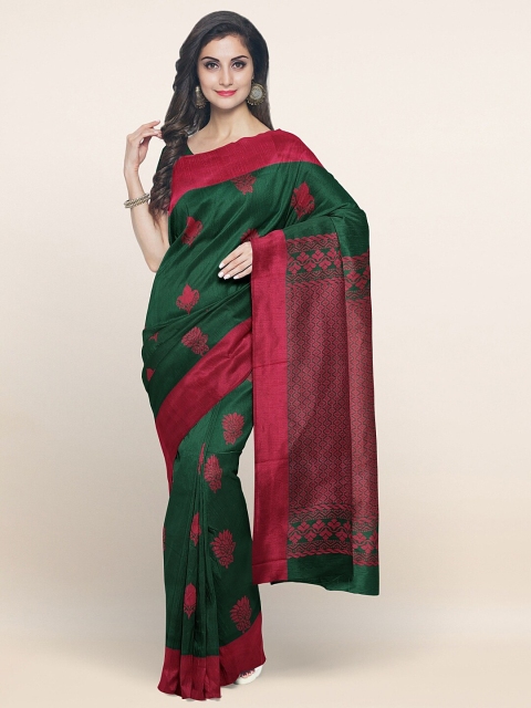 

Pothys Sea Green & Fuchsia Woven Design Silk Blend Saree