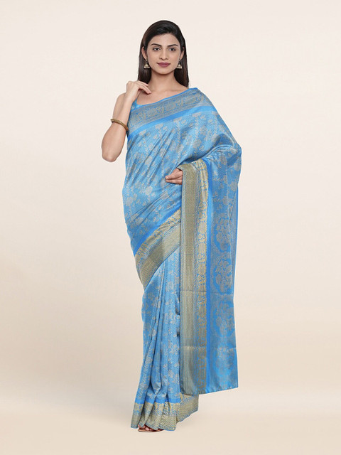 

Pothys Blue & Silver-Toned Woven Design Zari Art Silk Saree