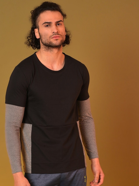 

Campus Sutra Men Black & Grey Colourblocked Outdoor T-shirt