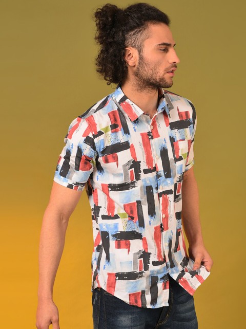 

Campus Sutra Men White & Red Classic Printed Cotton Casual Shirt