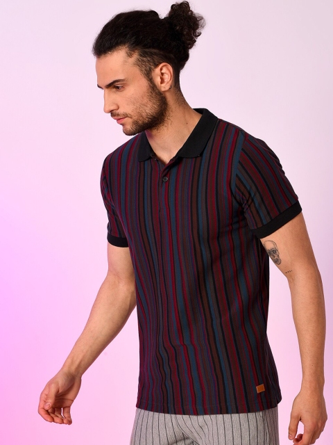 

Campus Sutra Men Blue & Maroon Striped Polo Collar Cotton Outdoor T-shirt