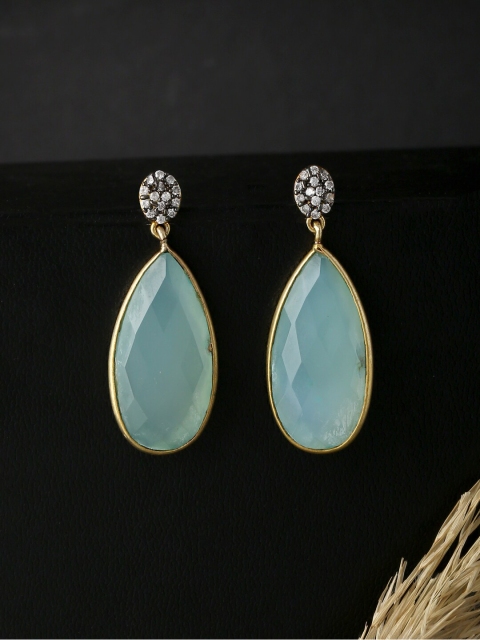 

kashwini Gold-Plated & Sea Green Teardrop Shaped Drop Earrings