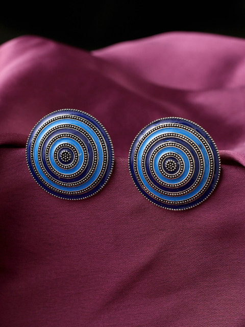 

kashwini Silver-Plated & Blue Circular Studs Earrings