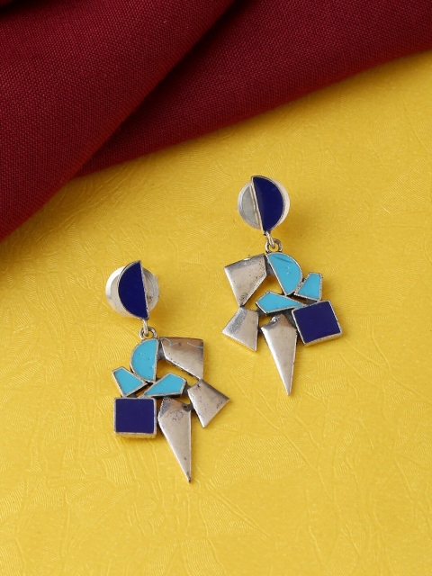 

kashwini Silver-Plated & Blue Contemporary Drop Earrings