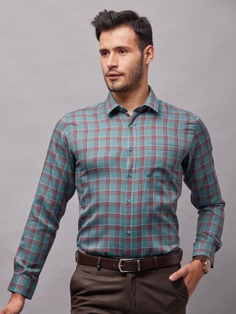 

Oxemberg Men Olive Green Classic Slim Fit Tartan Checks Checked Formal Shirt