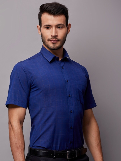

Oxemberg Men Navy Blue Solid Classic Slim Fit Formal Cotton Shirt