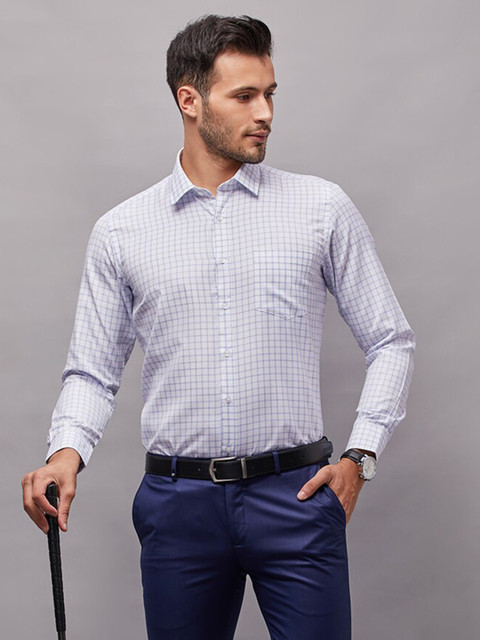 

Oxemberg Men White Classic Slim Fit Checked Formal Shirt
