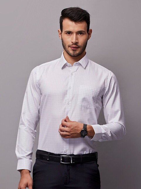

Oxemberg Men White Classic Slim Fit Checked Formal Shirt