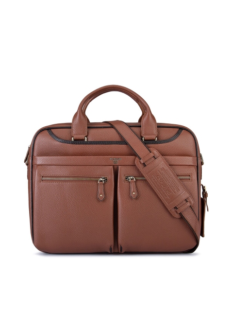 

Da Milano Unisex Brown Textured Leather Laptop Bag