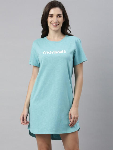 

Enamor Women Blue & White Graphic Printed Pure Cotton T-shirt Nightdress