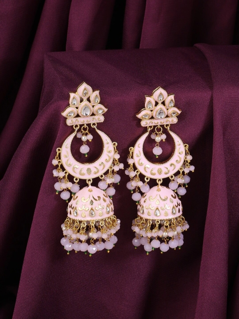 

VIRAASI Gold-Toned & Pink Contemporary Jhumkas Earrings