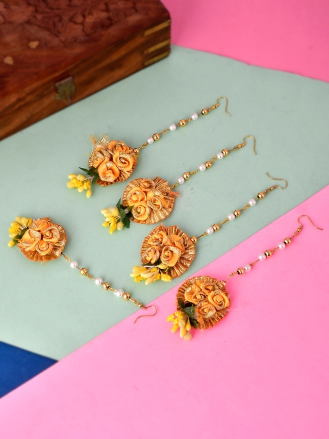 

Silvermerc Designs Set of 5 Gold- Plated Yellow Floral Maang Tikka