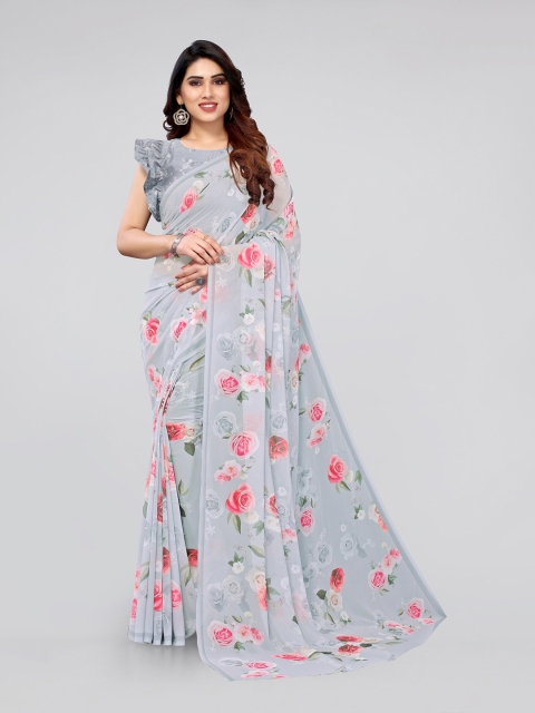 

MIRCHI FASHION Grey & Pink Floral Printed Bagh Saree