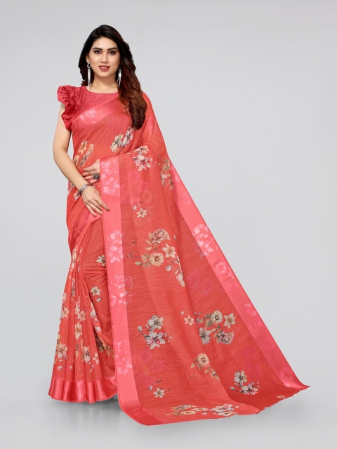 

MIRCHI FASHION Red & Beige Floral Printed Bagh Saree