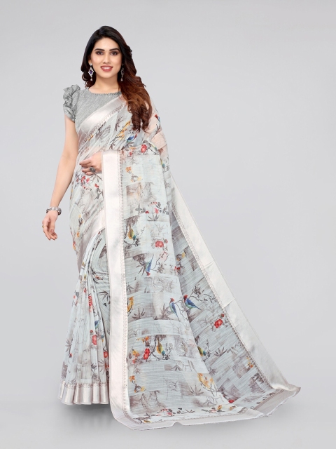 

MIRCHI FASHION Grey & Cream-Coloured Printed Bagh Saree