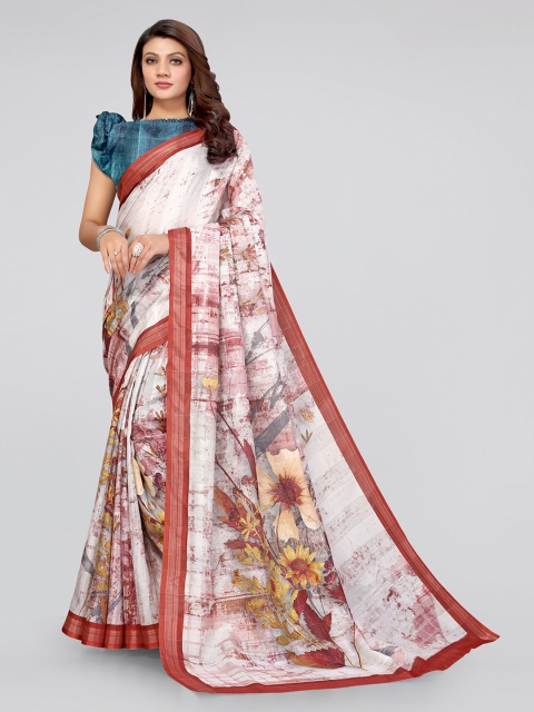 

MIRCHI FASHION White & Red Floral Bagh Saree