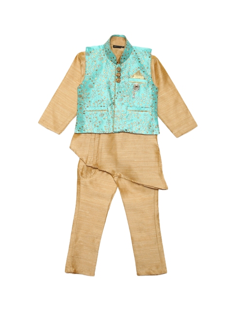 

Aj DEZInES Boys Cream-Coloured Kurta with Pyjamas with Waistcoat