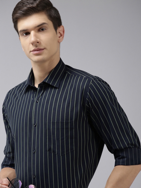 

Van Heusen Men Navy Blue Standard Custom Fit Vertical Stripes Pure Cotton Formal Shirt