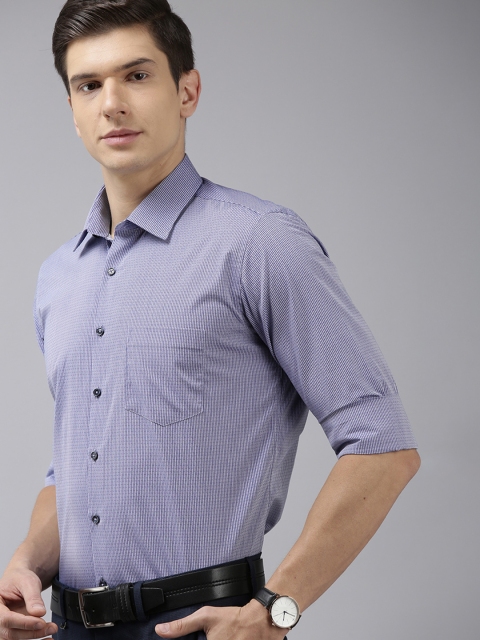 

Van Heusen Men Blue Standard Slim Fit Textured Opaque Self Design Pure Cotton Formal Shirt