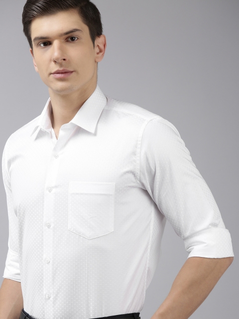

Van Heusen Men White Standard Slim Fit Geometric Self Design Pure Cotton Formal Shirt