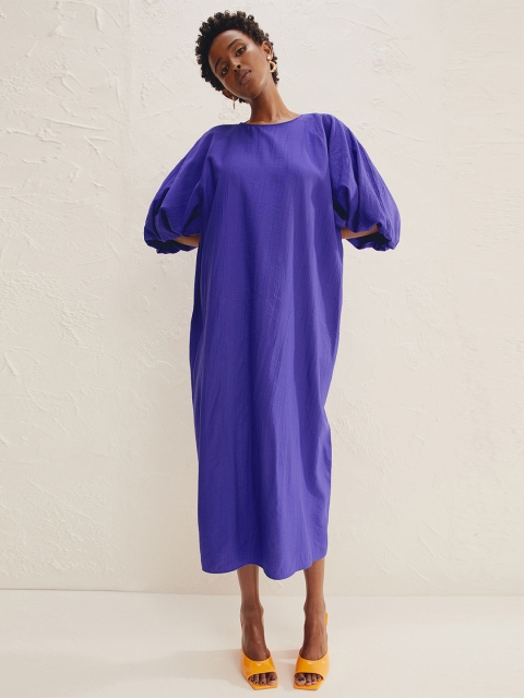 

H&M Women Purple Puff-sleeved Dress