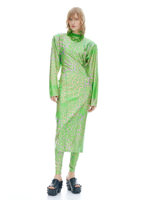 

H&M Women Green & Gold Leopard-Print Jersey Dress