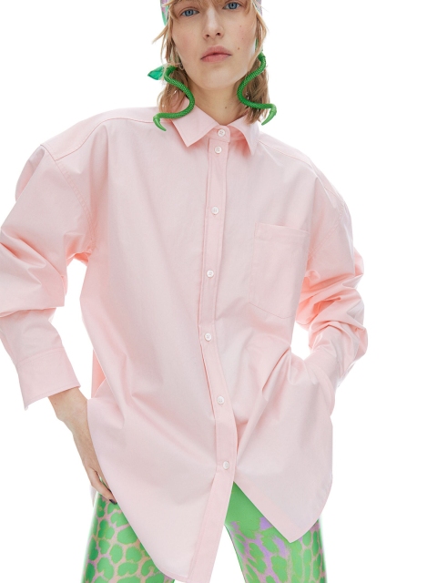 

H&M Women Pink Oversized Cotton Shirt
