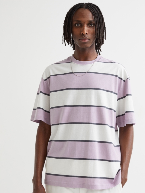 

H&M Men Purple Patterned Cotton T-shirt
