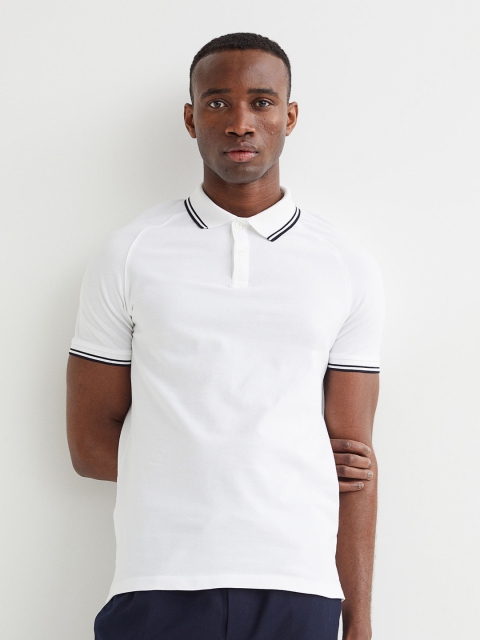

H&M Men White Muscle Fit Piqu Polo Shirt