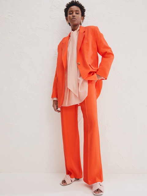 

H&M Women Orange Solid Wide Crease-Leg Trousers
