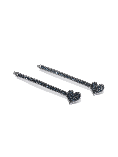 

Pipa Bella Women Set of 2 Black Embellished Heart-Shaped Bobby Pins