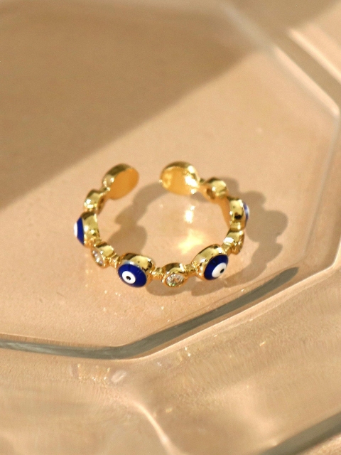 

Pipa Bella Navy Blue & Gold-Toned Evil Eye Meenakari & Stone Embellished Ring