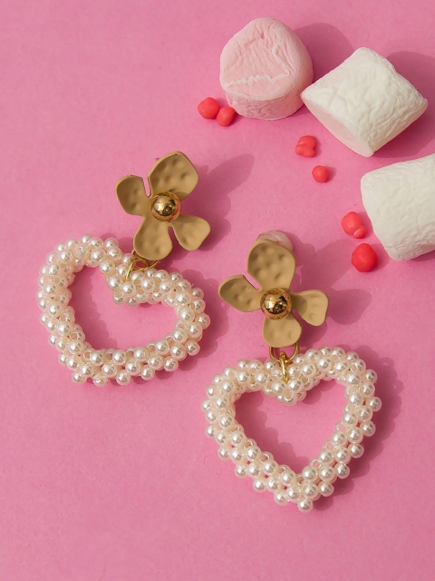 

Pipa Bella White & Gold-Toned Heart Shaped Drop Earrings