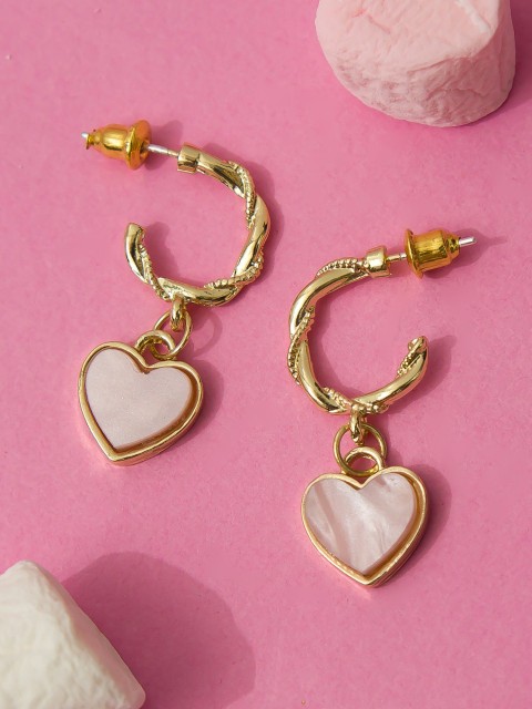 

Pipa Bella Pink & Gold-Toned Heart Shaped Drop Earrings