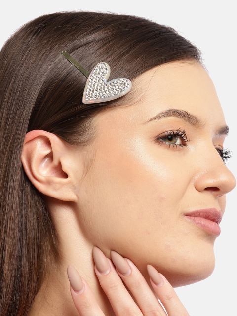 

Pipa Bella Women Grey & Gold-Toned Stone Studded Heart-Shaped Hair Pin