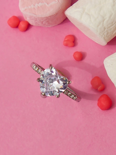 

Pipa Bella Women Silver-Plated Heart Cut Solitaire Ring