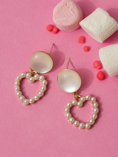 

Pipa Bella White & Gold-Toned Heart Shaped Drop Earrings