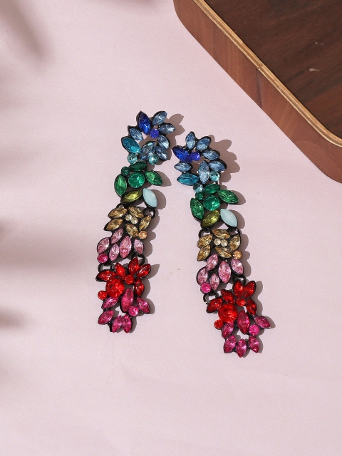 

Pipa Bella Green & Red Rhinestone Embellished Broad Drop Earrings