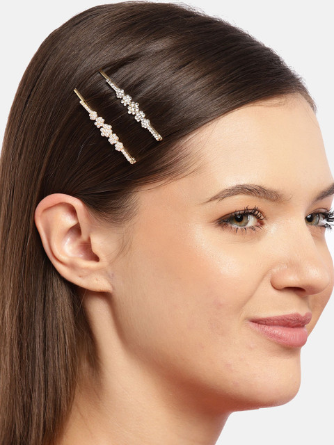 

Pipa Bella Women Set of 2 Dainty Floral Stones & Pearls Hair Pins, White