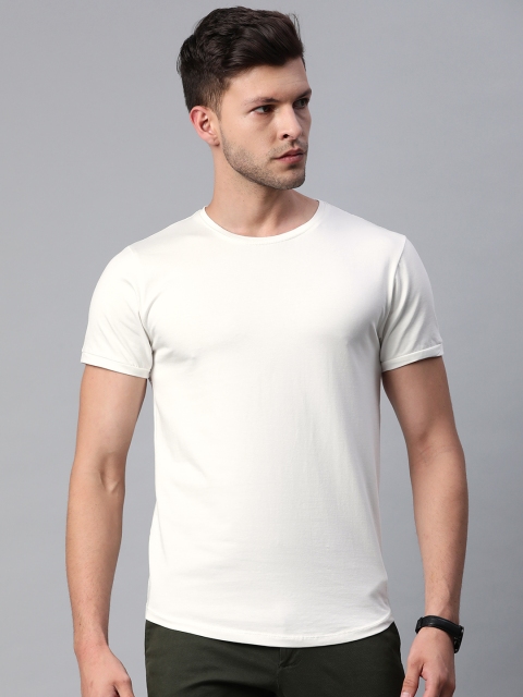 

Pierre Carlo Men Off-White Solid Round Neck T-shirt