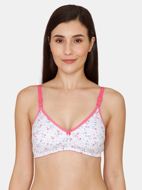 

Coucou by Zivame White & Pink Floral Printed Non-Padded Cotton Blend T-Shirt Bra