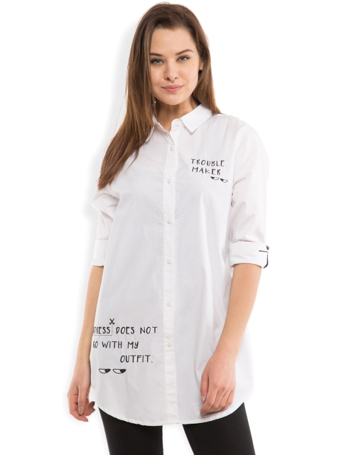 

Tokyo Talkies Women White Regular Fit Self-Design Casual Shirt